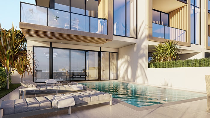 residence pool deck rendering at ocean six terraces